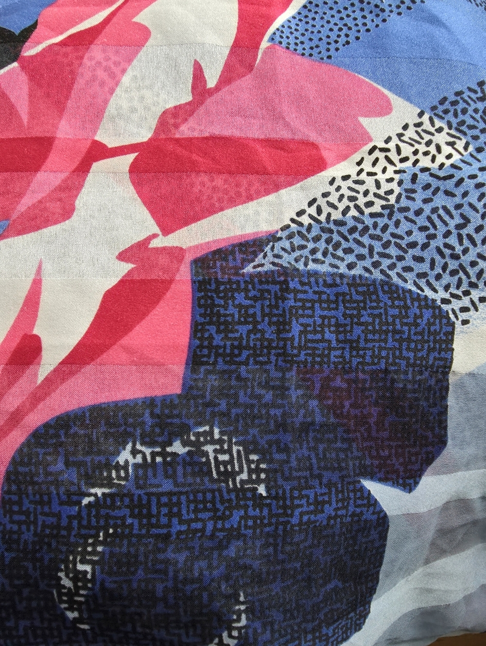 Yvette Montayne, Paris, Silk Scarf, Vintage, Blue Abstract, Hot Pink Flower